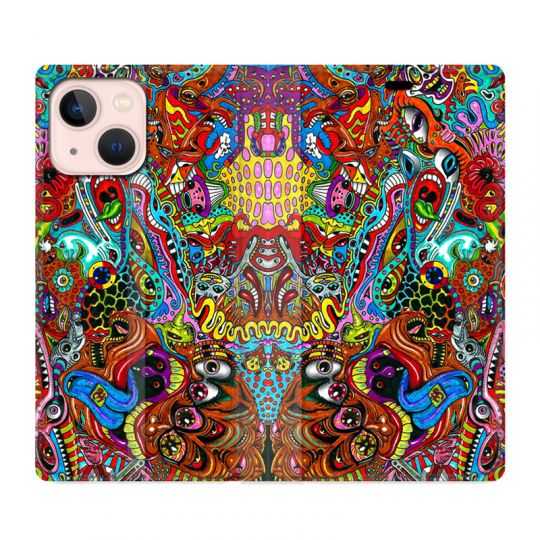 Housse Cuir Portefeuille Pour Iphone 13 Psychedelic Yeux