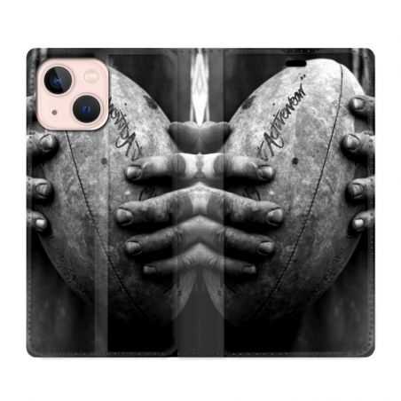 Housse Cuir Portefeuille Pour Iphone 13 Rugby Ballon Vintage