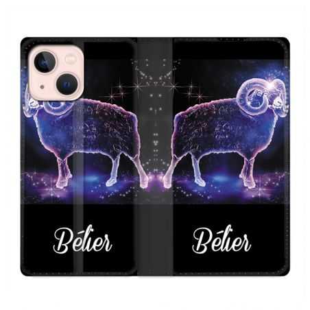 Housse Cuir Portefeuille Pour Iphone 13 Signe Zodiaque 2 Bélier