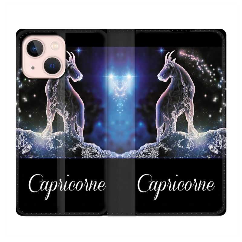 Housse Cuir Portefeuille Pour Iphone 13 Signe Zodiaque 2 Capricorne