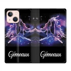 Housse Cuir Portefeuille Pour Iphone 13 Signe Zodiaque 2 Gémeaux