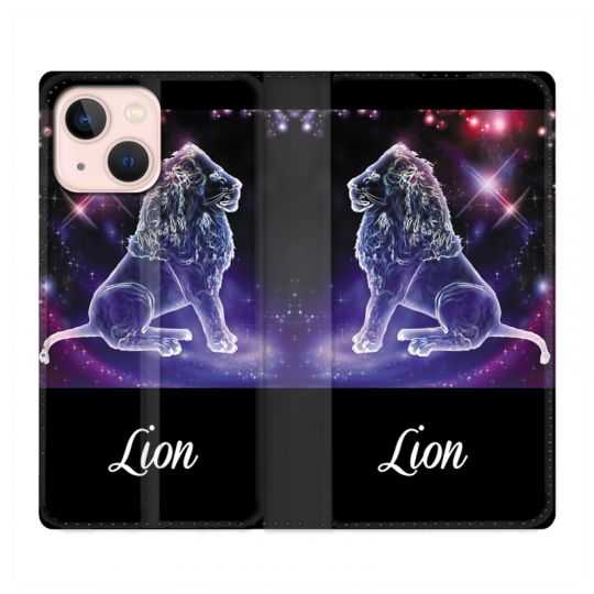 Housse Cuir Portefeuille Pour Iphone 13 Signe Zodiaque 2 Lion