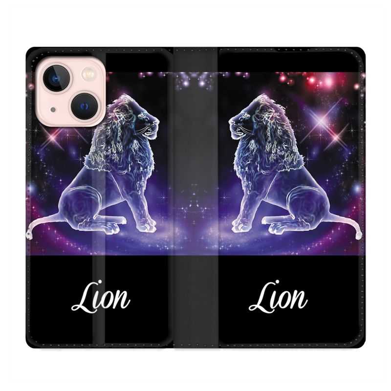 Housse Cuir Portefeuille Pour Iphone 13 Signe Zodiaque 2 Lion