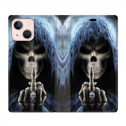 Housse Cuir Portefeuille Pour Iphone 13 Tete de Mort Doigt