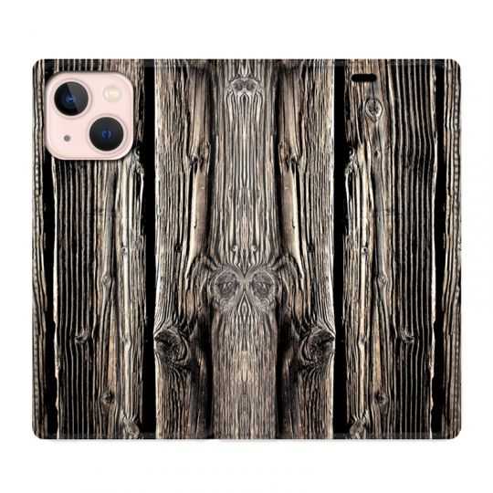 Housse Cuir Portefeuille Pour Iphone 13 Texture Bois
