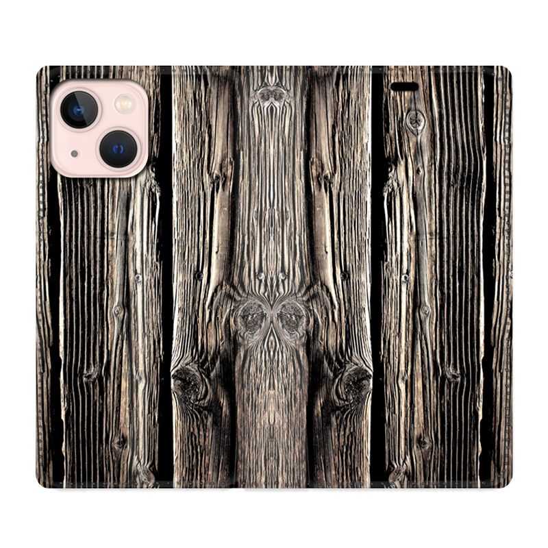 Housse Cuir Portefeuille Pour Iphone 13 Texture Bois