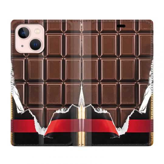 Housse Cuir Portefeuille Pour Iphone 13 Trompe Oeil Chocolat
