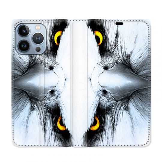 Housse Cuir Portefeuille Pour Iphone 13 Pro Aigle Royal Blanc
