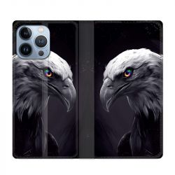 Housse Cuir Portefeuille Pour Iphone 13 Pro Aigle Royal Noir