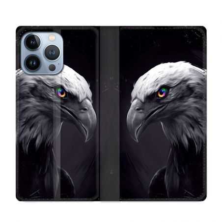 Housse Cuir Portefeuille Pour Iphone 13 Pro Aigle Royal Noir