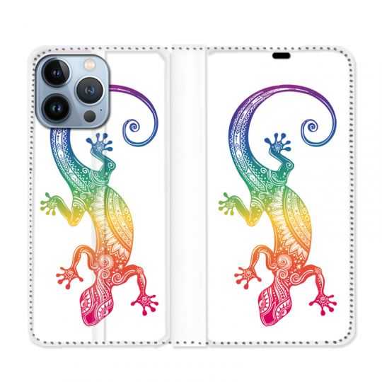 Housse Cuir Portefeuille Pour Iphone 13 Pro Animaux Maori Salamandre Color
