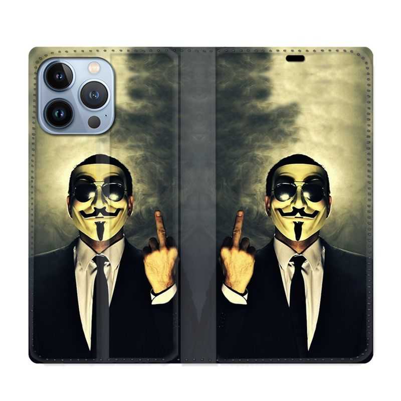 Housse Cuir Portefeuille Pour Iphone 13 Pro Anonymous Doigt