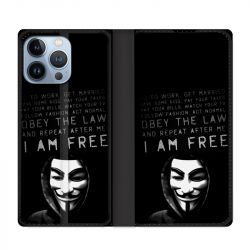 Housse Cuir Portefeuille Pour Iphone 13 Pro Anonymous I am free