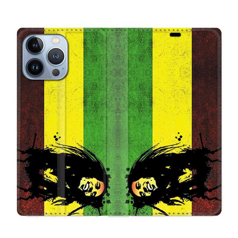Housse Cuir Portefeuille Pour Iphone 13 Pro Bob Marley Drapeau
