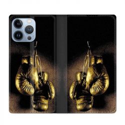 Housse Cuir Portefeuille Pour Iphone 13 Pro Boxe Gant Vintage