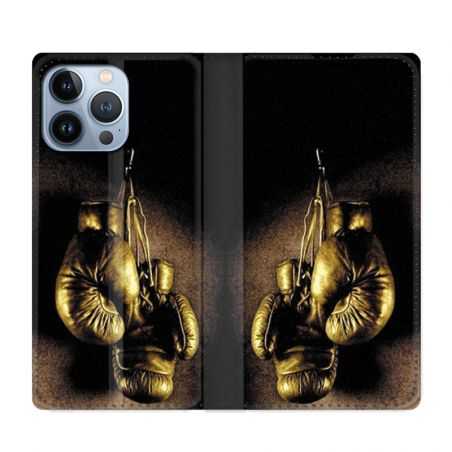 Housse Cuir Portefeuille Pour Iphone 13 Pro Boxe Gant Vintage