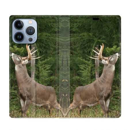 Housse Cuir Portefeuille Pour Iphone 13 Pro Cerf