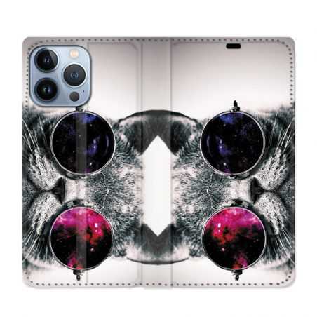 Housse Cuir Portefeuille Pour Iphone 13 Pro Chat Fashion