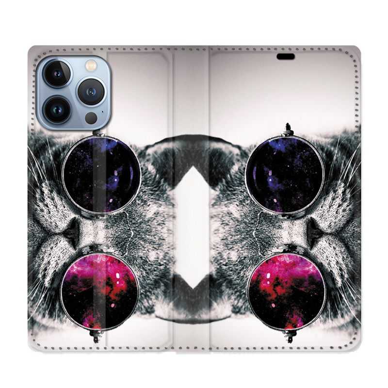 Housse Cuir Portefeuille Pour Iphone 13 Pro Chat Fashion
