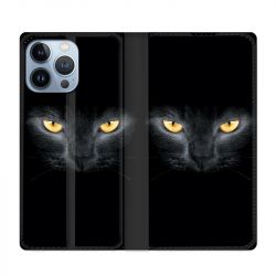 Housse Cuir Portefeuille Pour Iphone 13 Pro Chat Noir