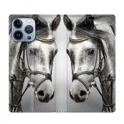 Housse Cuir Portefeuille Pour Iphone 13 Pro Cheval Blanc