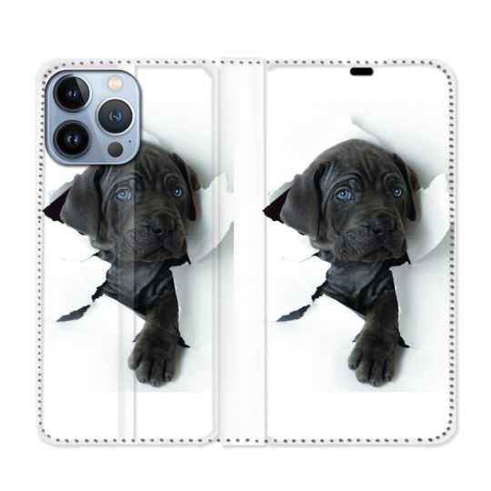 Housse Cuir Portefeuille Pour Iphone 13 Pro Chien Noir