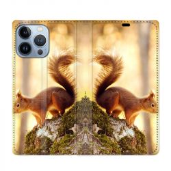 Housse Cuir Portefeuille Pour Iphone 13 Pro Ecureuil Bois