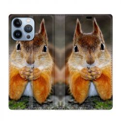 Housse Cuir Portefeuille Pour Iphone 13 Pro Ecureuil Face