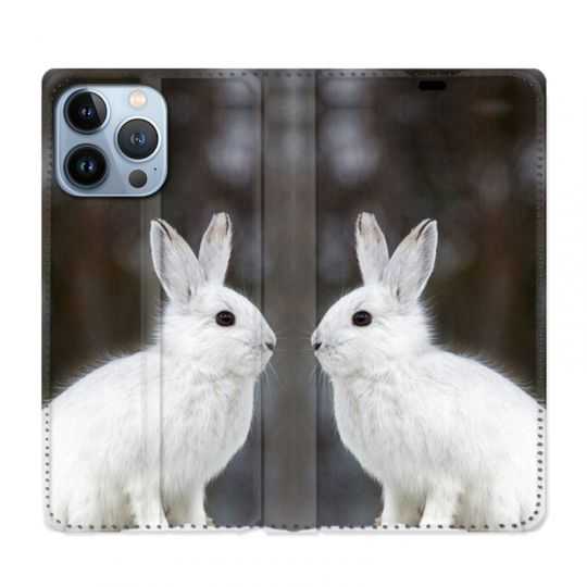 Housse Cuir Portefeuille Pour Iphone 13 Pro Lapin Blanc
