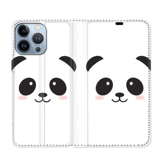 Housse Cuir Portefeuille Pour Iphone 13 Pro Panda Blanc