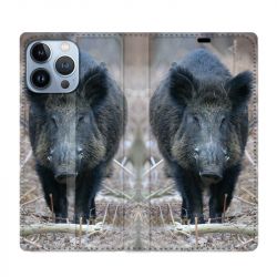 Housse Cuir Portefeuille Pour Iphone 13 Pro Sanglier Pin