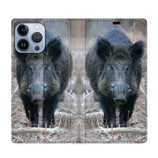 Housse Cuir Portefeuille Pour Iphone 13 Pro Sanglier Pin