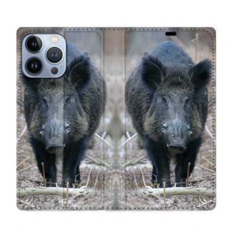 Housse Cuir Portefeuille Pour Iphone 13 Pro Sanglier Pin