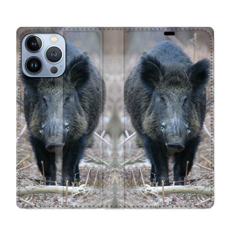 Housse Cuir Portefeuille Pour Iphone 13 Pro Sanglier Pin
