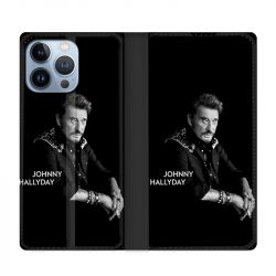 Housse Cuir Portefeuille Pour Iphone 13 Pro Johnny Hallyday Noir