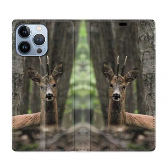 Housse Cuir Portefeuille Pour Iphone 13 Pro Chasse Chevreuil Bois
