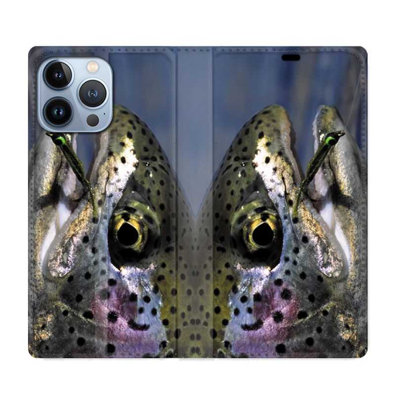 Housse Cuir Portefeuille Pour Iphone 13 Pro Peche Truite
