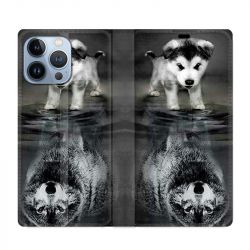 Housse Cuir Portefeuille Pour Iphone 13 Pro Chien Reflet
