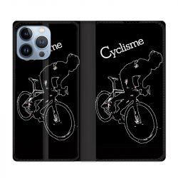 Housse Cuir Portefeuille Pour Iphone 13 Pro Cyclisme Ombre Blanche