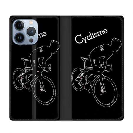 Housse Cuir Portefeuille Pour Iphone 13 Pro Cyclisme Ombre Blanche