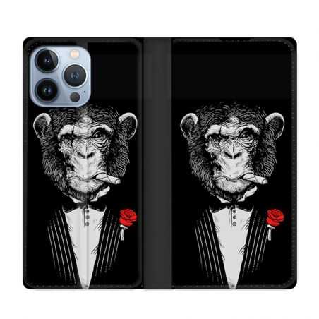 Housse Cuir Portefeuille Pour Iphone 13 Pro Decale Singe Mafia