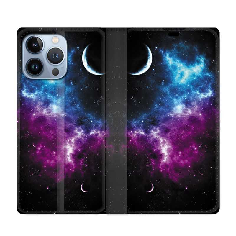 Housse Cuir Portefeuille Pour Iphone 13 Pro Univers Bleu Violet