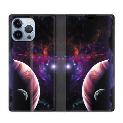 Housse Cuir Portefeuille Pour Iphone 13 Pro Planete Rouge
