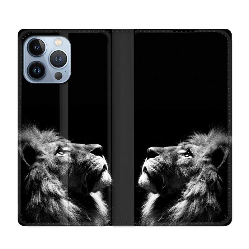 Housse Cuir Portefeuille Pour Iphone 13 Pro Roi Lion