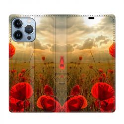 Housse Cuir Portefeuille Pour Iphone 13 Pro Fleur Coquelicot