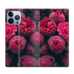 Housse Cuir Portefeuille Pour Iphone 13 Pro Fleur Pivoine