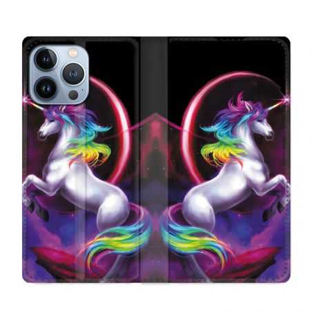 Housse Cuir Portefeuille Pour Iphone 13 Pro Licorne Arc en ciel