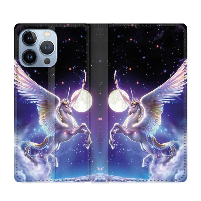 Housse Cuir Portefeuille Pour Iphone 13 Pro Licorne Céleste