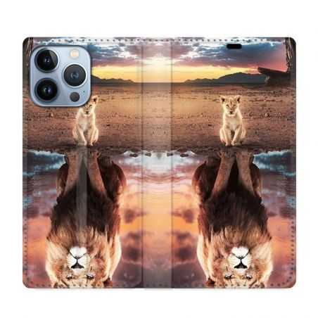 Housse Cuir Portefeuille Pour Iphone 13 Pro Lion Reflet
