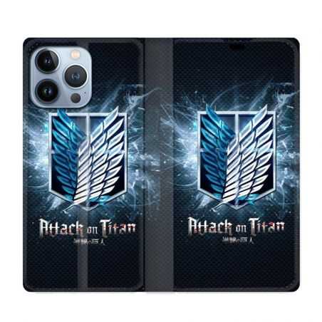 Housse Cuir Portefeuille Pour Iphone 13 Pro Manga Attaque Titans Noir